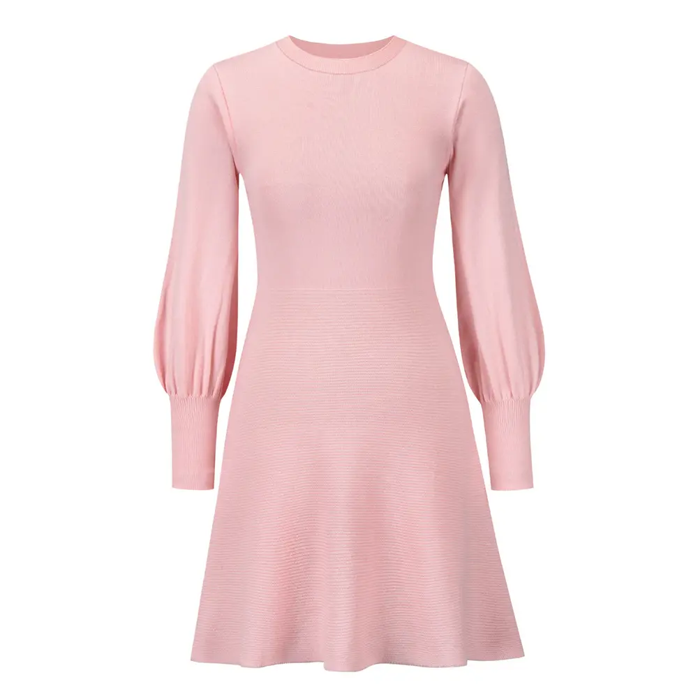 Odoodem elegante abito da donna con maniche lunghe A lanterna lavorato A maglia taglie forti vestito da maglione con linea al ginocchio