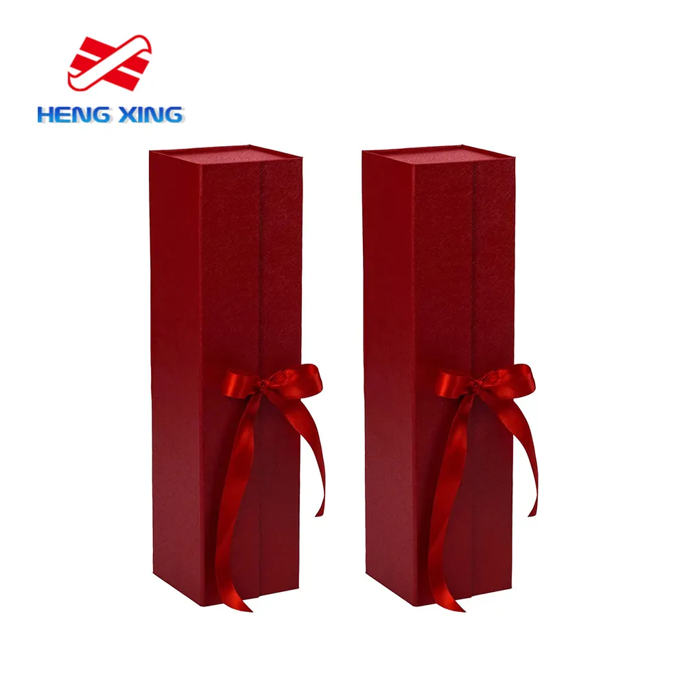 HENGXING lujo hecho a mano personalizado cartón papel botella vino único whisky caja de regalo rojo caja magnética