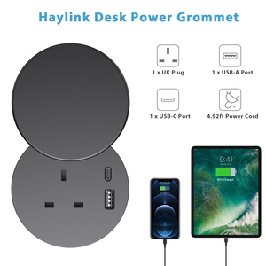 80mm Smart UK Round Grommet Office Desk <strong>Power</strong> <strong>Outlet</strong> with USB A+USB-C Charging Port Top with <strong>Rotation</strong> Cover - Product Image 5