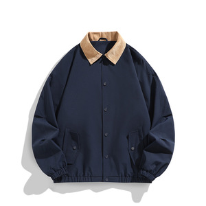 OEM Vintage Polyester rahat renk eşleştirme Retro yaka erkek yeni bahar tarzı gevşek boy açık ceket - Product Image 3