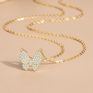Nuovo Design femminile S925 collana a farfalla in argento semplice catena di blocco con motivo a cuore netta sensazione rossa all'ingrosso - Product Image 2