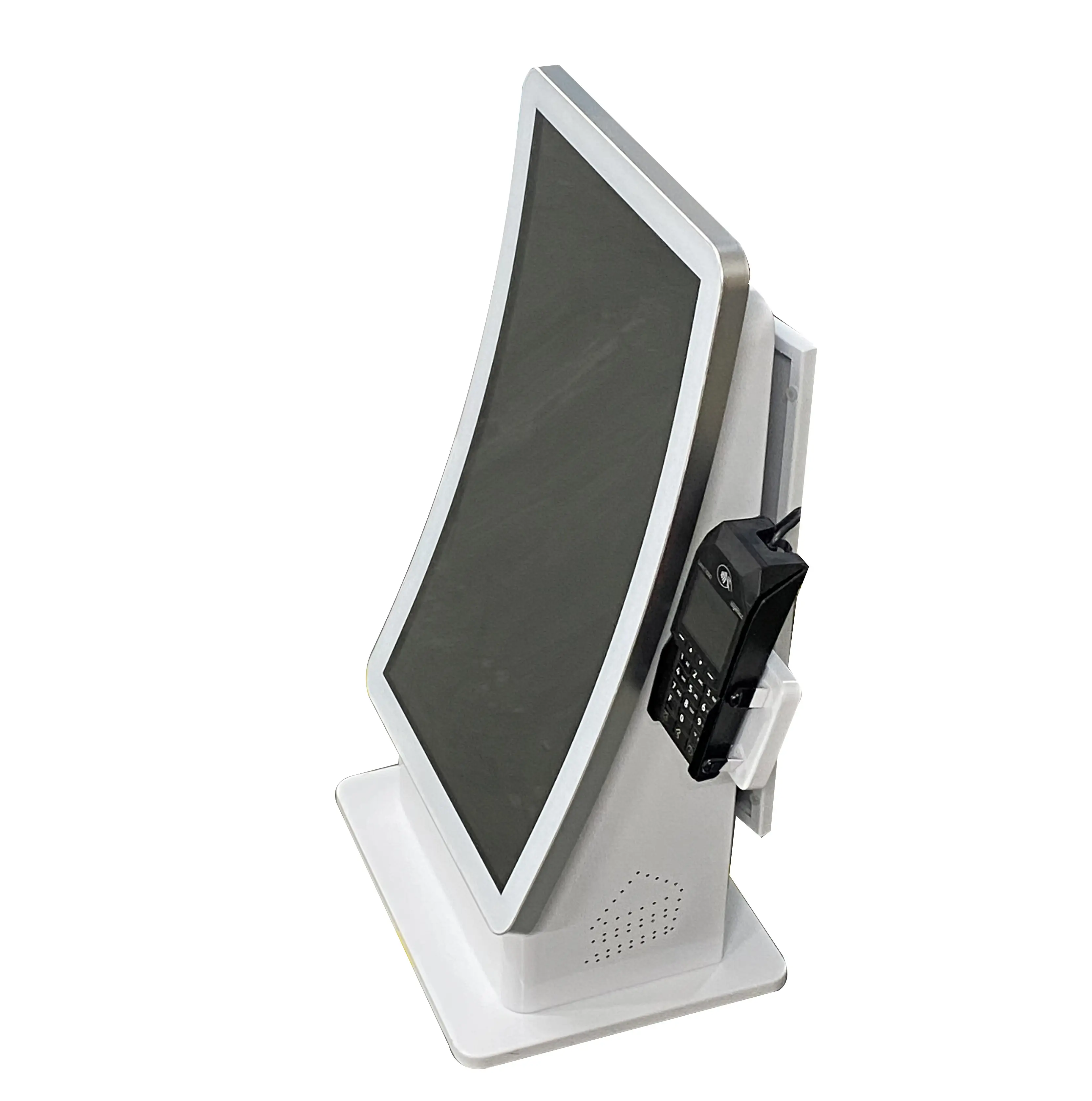 Kiosk de auto-serviço de desktop e mesa, 23.6 polegadas, tela sensível ao toque curvada, design de autoencomenda, para alimentos rápidos