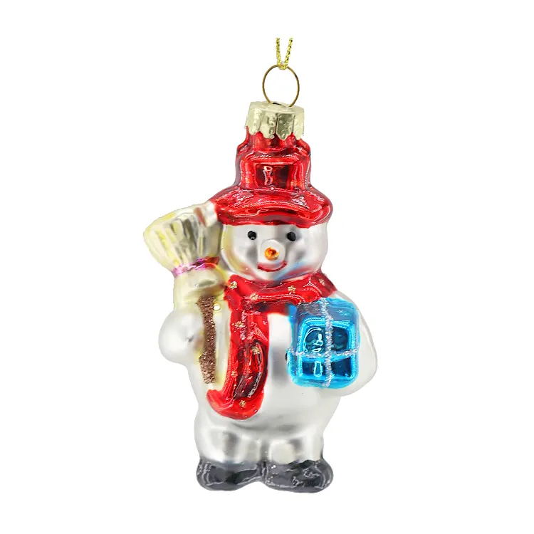Oso Polar Adornos colgantes de Navidad Vidrio de dibujo coloreado soplado a mano Suministros de decoración de cabeza de muñeco de nieve lindo