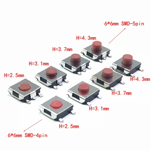 6*6*2.5 / 3.1 / 3.7 / 4.3 MM SMD Switch 4 / 5 PIN Feet TOUCH Micro ปุ่มกดสวิตช์6X6สีแดง TACT - Product Image 1