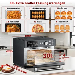 30L Grigio Multifunctional Air Fryer with <strong>Temperature</strong> <strong>and</strong> <strong>Timer</strong> <strong>Control</strong> Oven Includes Recipes <strong>and</strong> 6 Accessories - Product Image 4