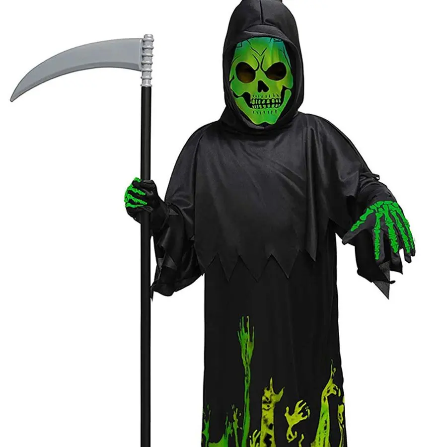 Tuta nera con cappuccio Costume Cosplay di Halloween bambini scheletro Horror stampa 3D tuta a maniche lunghe vestito Cosplay