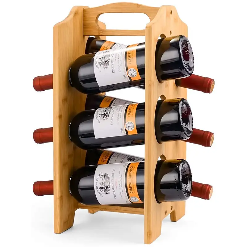 Portable Countertop Wine Rack Bamboo Wooden Portable 6 Bottle Independent Desktop Wine Rack