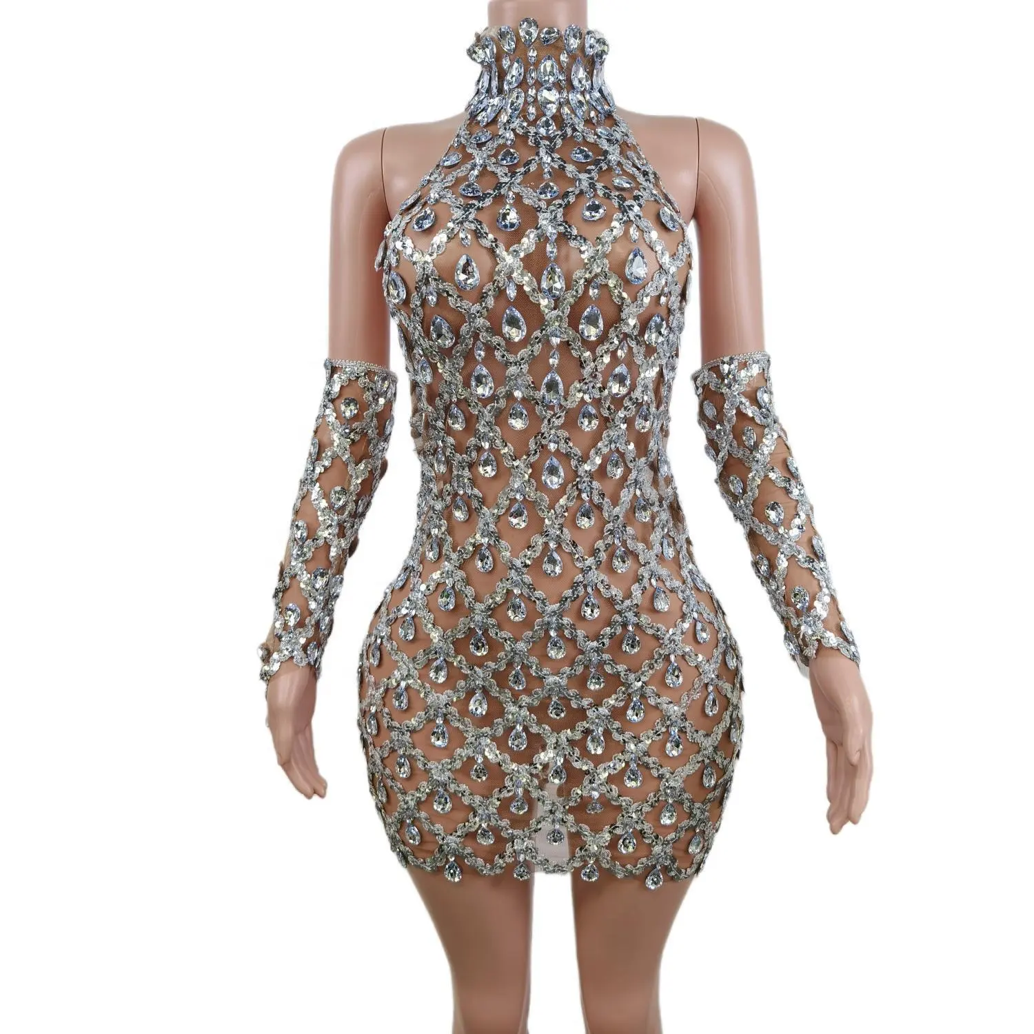 Nouveau produit 2023 dos nu moulante robe de bal élégante strass robe de soirée luxe voir à travers court anniversaire femmes robe