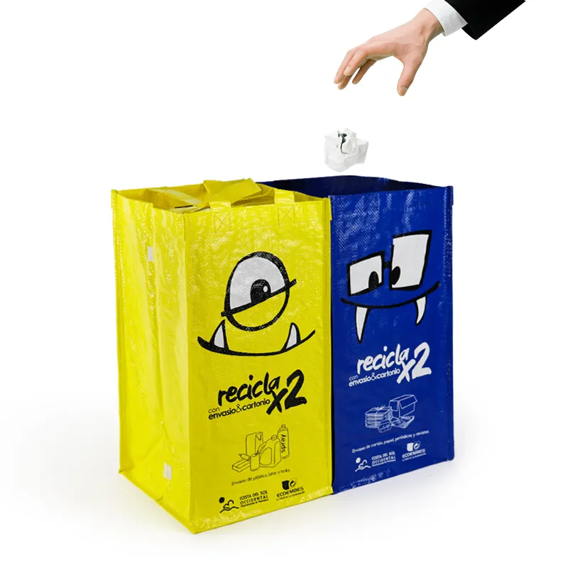 효율적인 수집 분류를위한 공장 직접 친환경 접이식 쓰레기 봉투 적층 PP 짠 만화 스타일