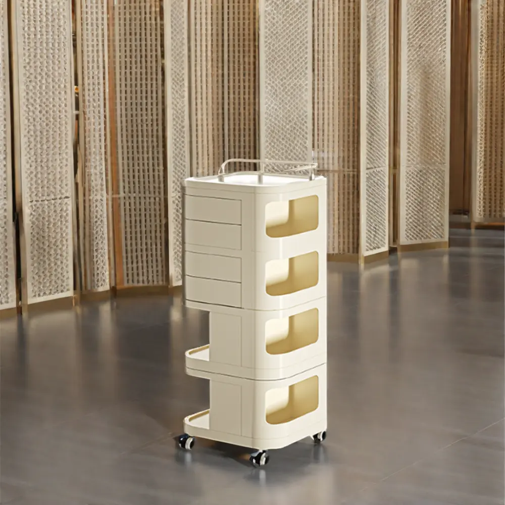Casiers de grande capacité à trois niveaux Conteneurs de stockage Petites tables de chevet verticales en plastique Forme carrée Injection de conception européenne