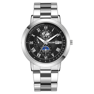 Cross border Três Olhos Lua Calendário Relógio Masculino Cinto de Aço Inoxidável Relógio Masculino para Comércio Exterior