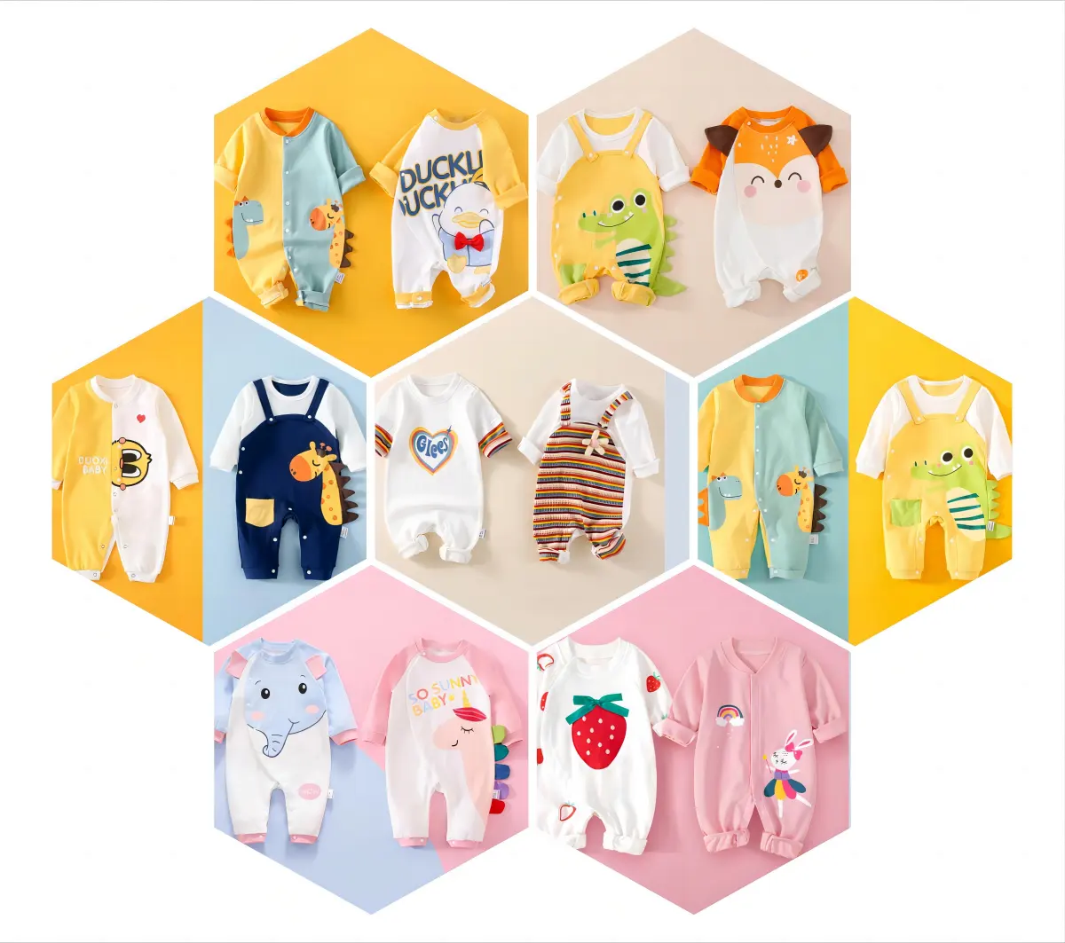 Ropa de bebé en línea compras ropa de bebé recién nacido lindo pijama patrón de dibujos animados otoño productos para bebés recién nacidos