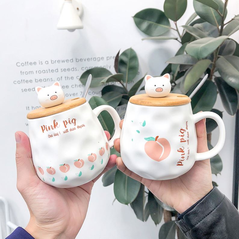 Zogifts 400Ml Creative Action Figure Cartoon Pig Ceramic With Lid and Spoon Kawaii Milk Coffee Tea <strong>Cup</strong> Sailor Moon Mug - Product Image 1