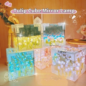 Yaratıcı oda dekor sonsuz lale ayna gece lambası malzeme el yapımı DIY lale lamba yapay sihirli kare lale çiçek lamba - Product Image 3