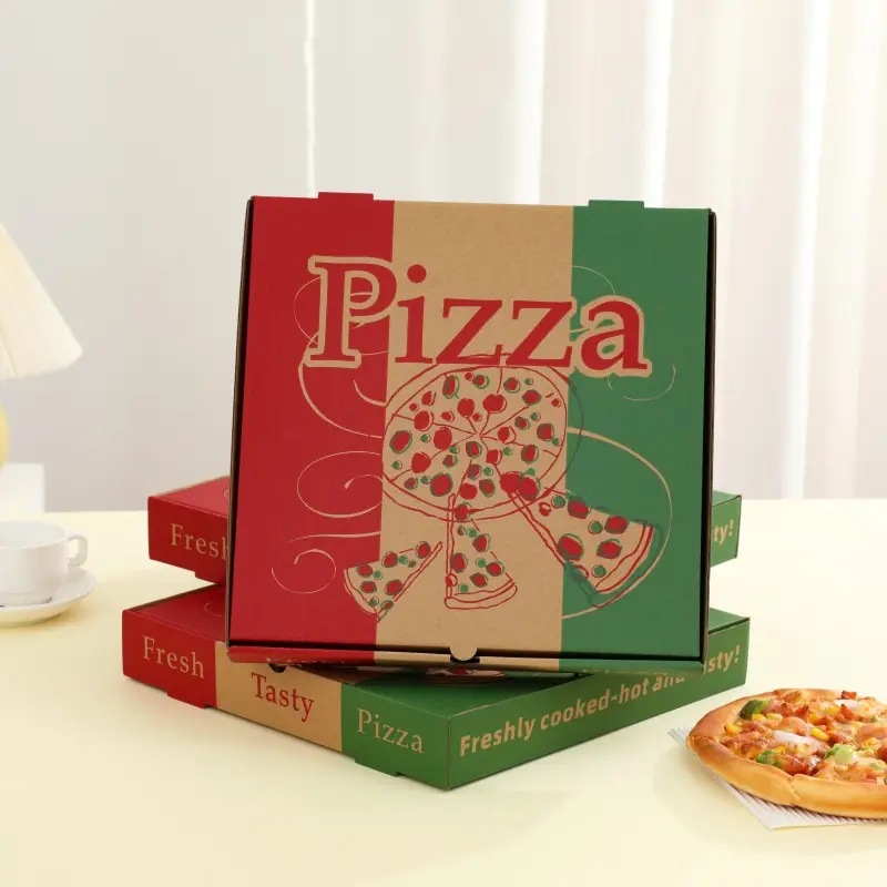 Gedrucktes Papier Take Away Box Verpackung Papier Pizza Verpackung Großhandel Benutzer definierte Einweg-Lebensmittel Wellpappe Kunststoff Kuchen Box 01