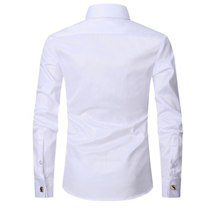 Người Đàn Ông Của Cổ Điển Pháp Còng Rắn Ăn Mặc Áo Sơ Mi Bay Phía Trước Túi Vợt Chính Thức Kinh Doanh Tiêu Chuẩn Phù Hợp Dài Tay Áo Văn Phòng Làm Việc Áo Sơ Mi Trắng - Product Image 2