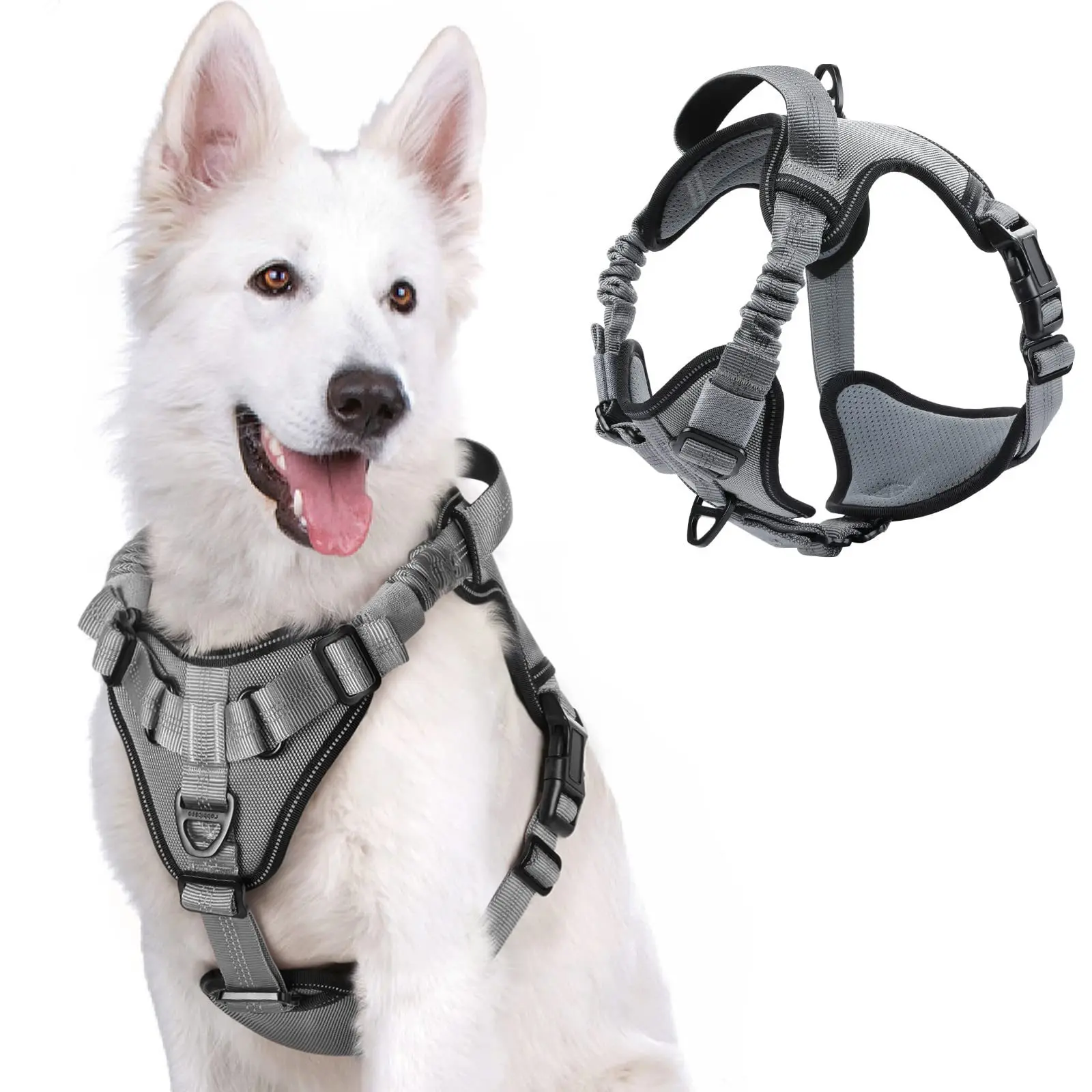 Arnês para cães de estimação personalizado, cão de metal resistente, arnês de nylon para cães de estimação com logotipo reflexivo