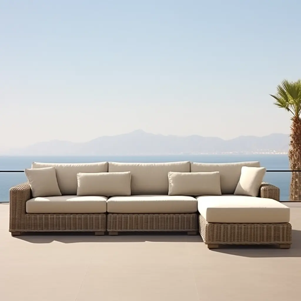 Vendita calda di vimini patio set di mobili a forma di L divano da giardino set di vimini all'aperto piccolo divano componibile