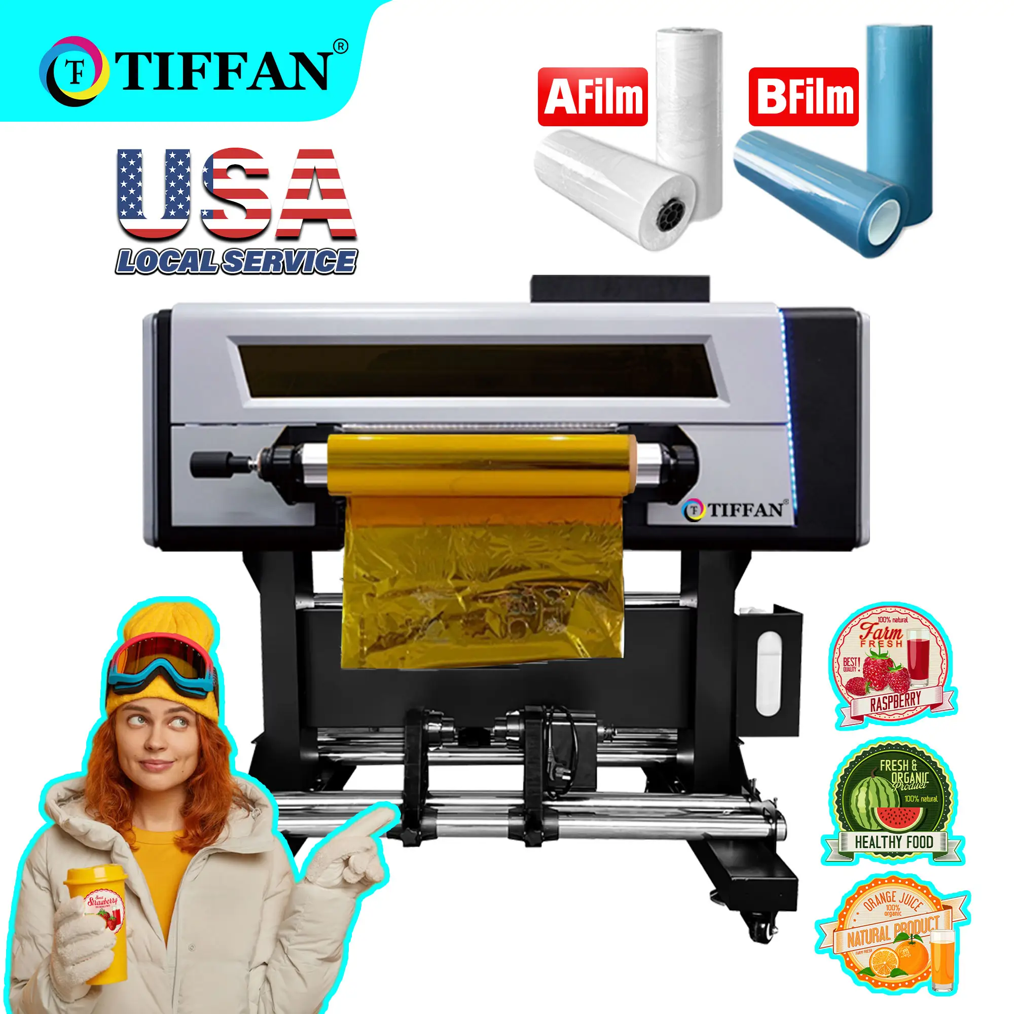 TIFFAN Large Format A2 A3 42cm UV DTF A B Film TX800 Printhead Crystal Logo Roll To Roll UV DTF Sticker Printer With Laminator