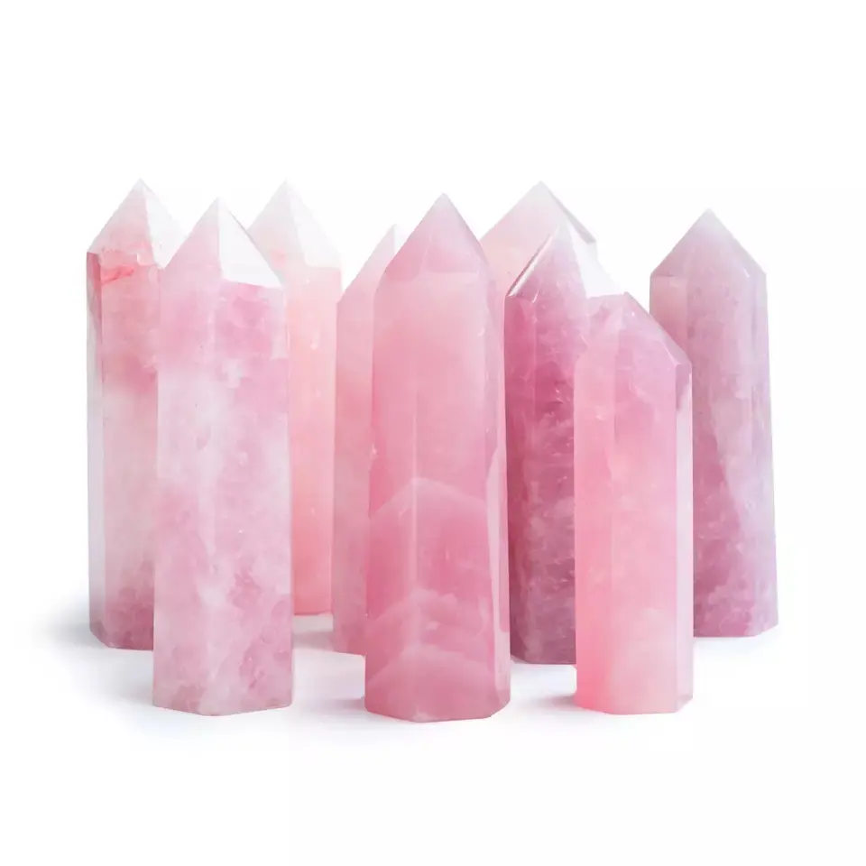 Commercio all'ingrosso di cristallo curativo naturale feng shui pietra quarzo rosa punto bacchetta torre per la casa dector