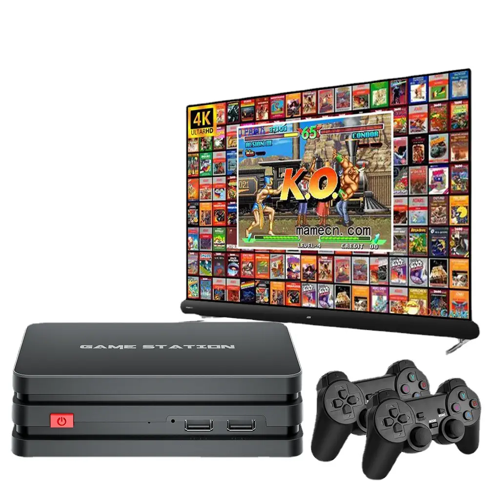 ล่าสุดเกมสถานี4K HD ทีวีวิดีโอเกมดองเกิล PS1อีมูเลเตอร์คู่2.4G ไร้สายเกมแพดควบคุม3D เกมคอนโซล