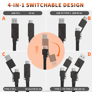 ขายตรงของผู้ผลิตสายเคเบิลข้อมูลการชาร์จเร็ว 4-in-1 พร้อมแกนทองแดงบริสุทธิ์ของสายเคเบิลข้อมูล 60W - Product Image 2