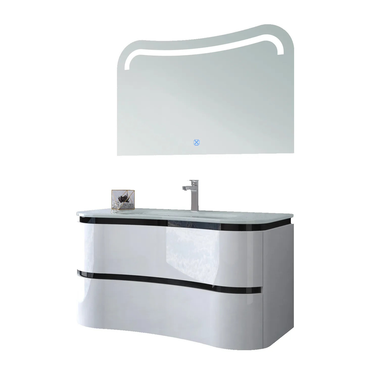 Lavandino superiore curvo in PVC mobiletto del bagno alla moda vanità del bagno 48 pollici cartone moderno rettangolo Hotel CAD lavabo in vetro 10 set