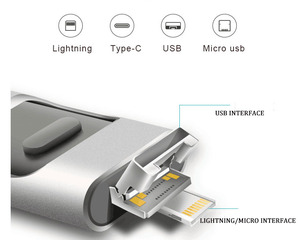 批发4合1 OTG USB闪存盘2.0 3.0适用于IPhone/Android/计算机/TYPE-C，带有定制徽标16GB 32GB 64GB 128GB批量 - Product Image 2