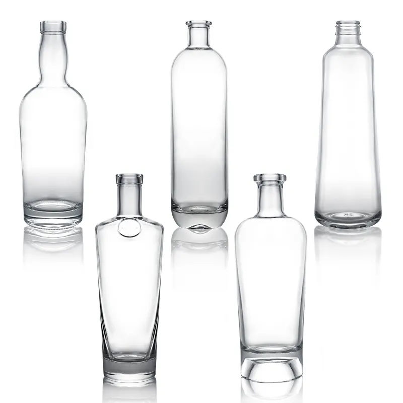 Productos de alta calidad en diferentes formas redondas Vodka Whisky Tequila Ron Gin Brandy Botella de vidrio
