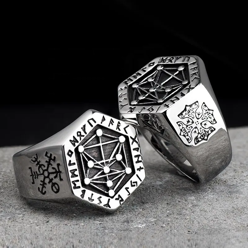 Retro Myth Viking Rune 316L Anillo masculino de acero inoxidable Diseño Especial original Kabbalah Totem Index Jewelry para fiesta o regalo