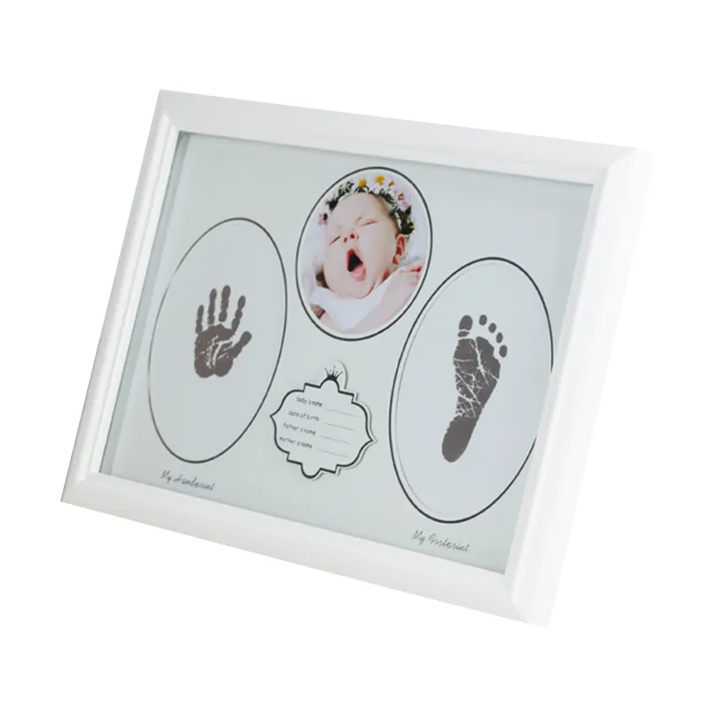 Kit de impresión de mano y pie para bebé, marco de foto de recuerdo de primer año, hecho de madera blanca, registro de bebé, regalo para recién nacido
