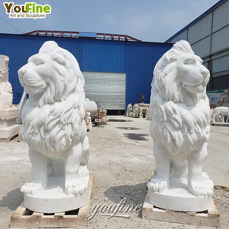 Life Size Hand Carved Marble Lion Sculpture Garden Stone Statue