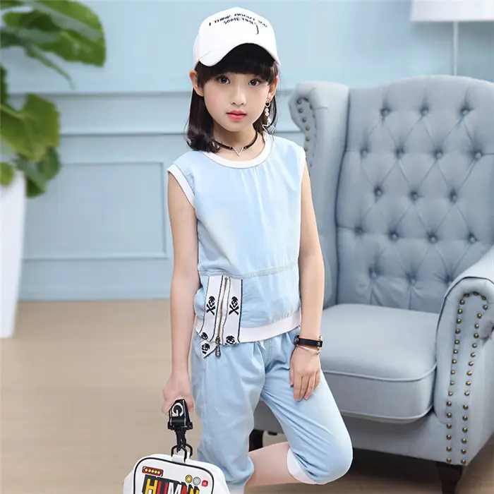 Compras Online Atacado O-Neck Coreano Pirate Vest Set Girl Kids Cool Clothes Do Fornecedor Da China