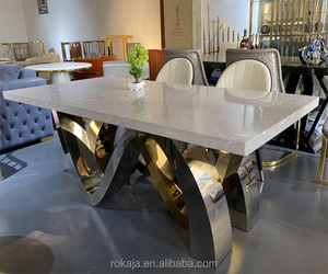 Luxury Italian Marble Dining <strong>Table</strong> <strong>Set</strong> New Household <strong>S</strong> Shaped Stainless Steel Feet Modern Rectangular Dinning <strong>Table</strong> <strong>Set</strong> - Product Image 4