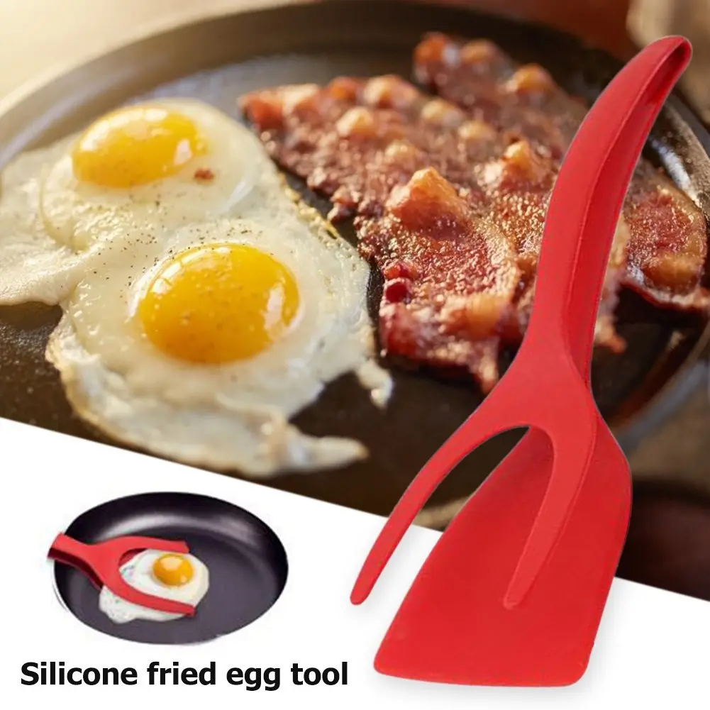 Espátula de silicona 2 en 1 para huevos, utensilio de cocina, doble espátula para tortitas, pinzas para pala de barbacoa