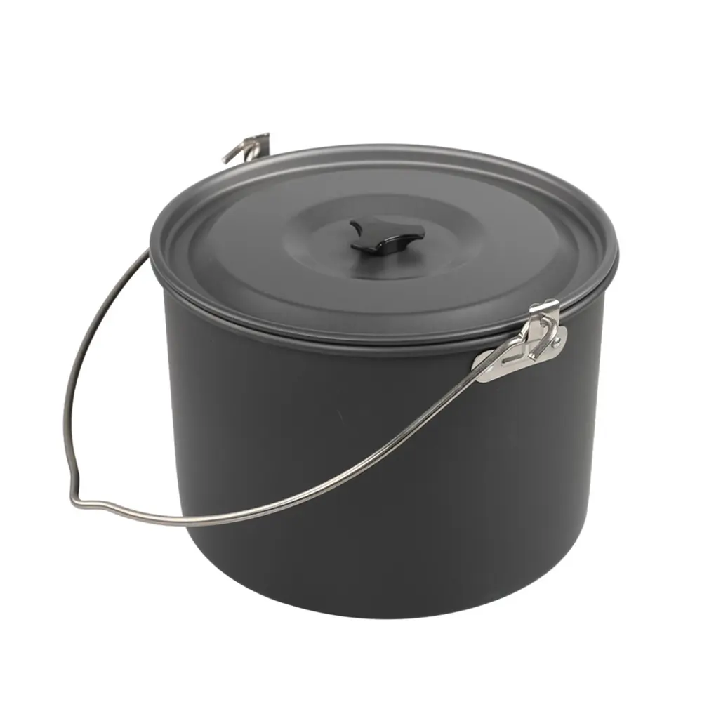 Pot suspendu en aluminium pour 7 à 8 personnes Pot de camping portable avec couvercle Pot de cuisson extérieur ultraléger de 8.5 litres pour la randonnée pique-nique voyage