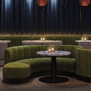 Hotel chinês moderno curvo meio círculo redondo luxo veludo couro granito mármore café restaurante mesa móveis sofá - Product Image 2