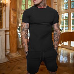 Yaz temel erkek düz renk Srts ve Srt kollu Tshirt spor özel Logo baskı için Set - Product Image 6
