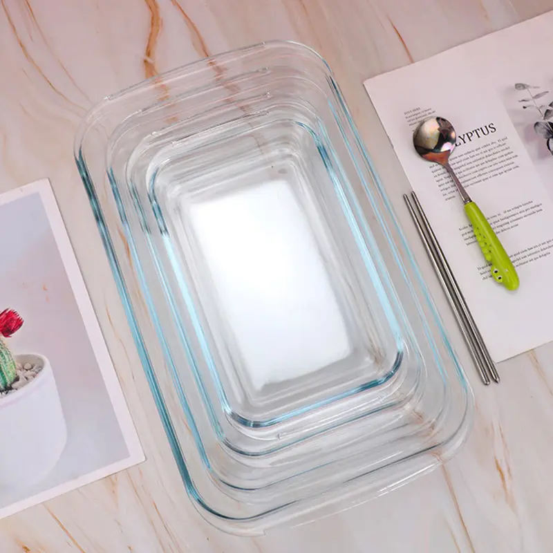 Nuovo design vetro rotondo vassoio di cottura con coperchio rettangolare in vetro vassoio di cottura