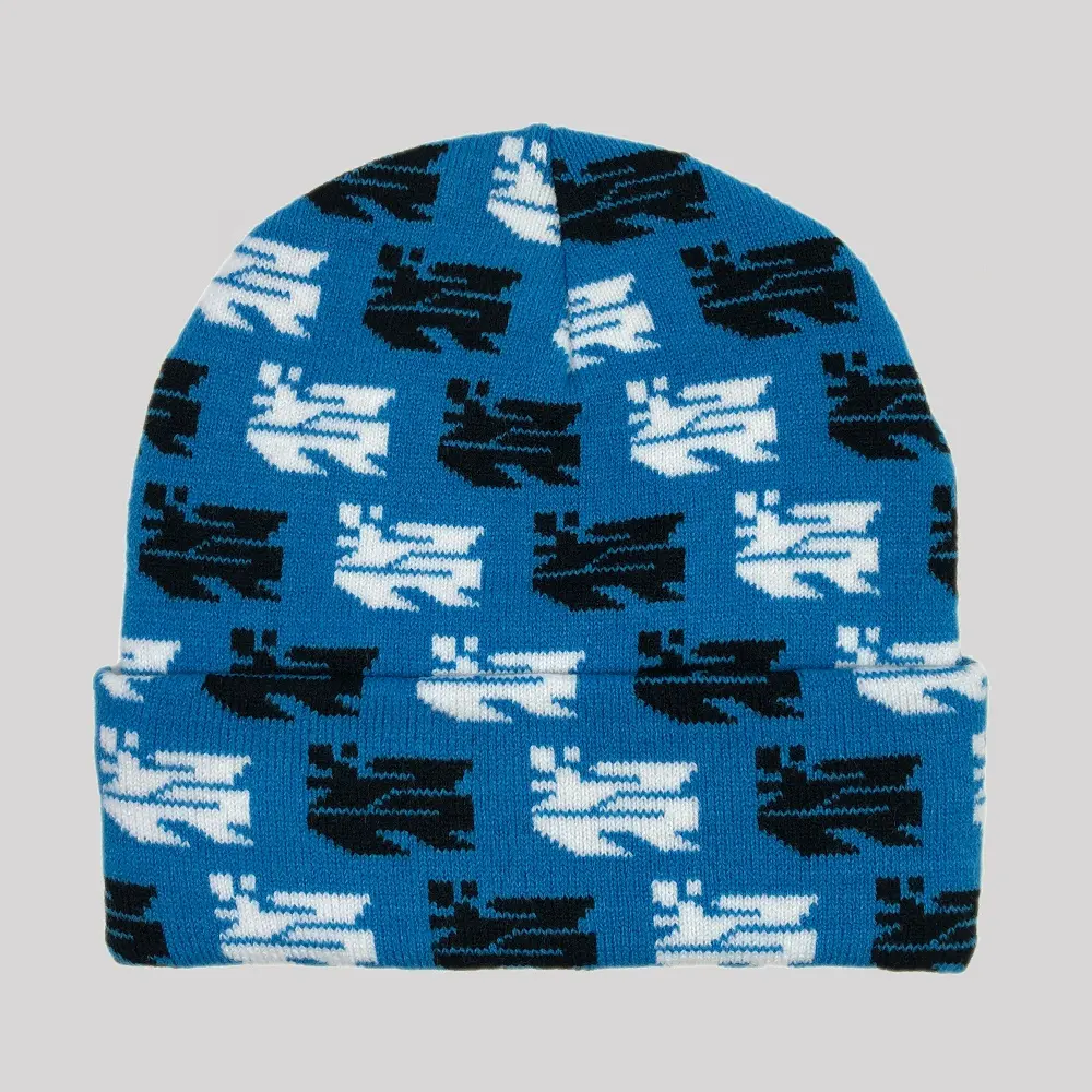 OEM di alta qualità popolare moda funky caldo unisex stampa all over blu cappellini invernali logo jacquard cappello lavorato a maglia personalizzato