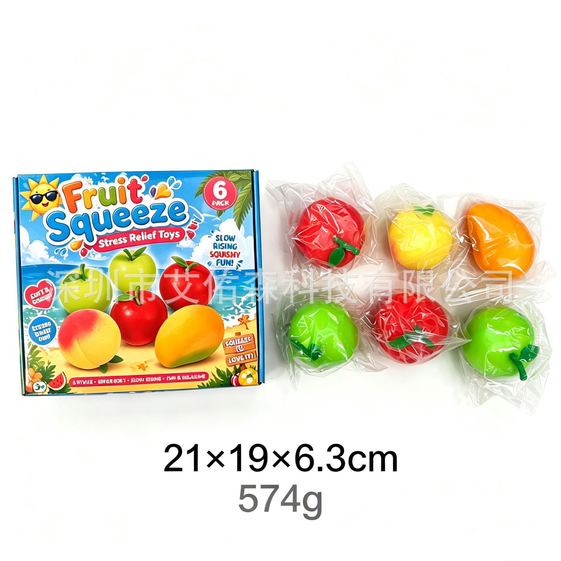 Jouets à presser 6 pièces (Fruits d'été A)