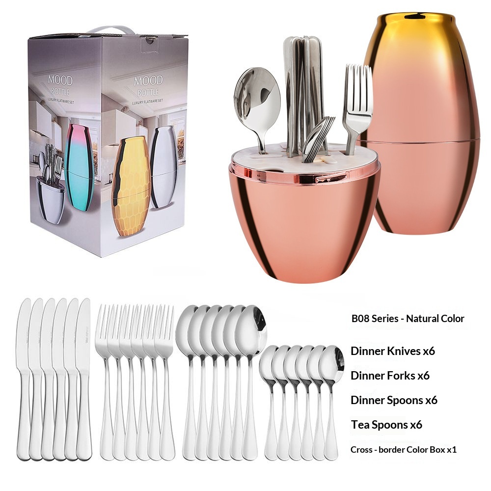Bouteilles en or rose à surface lisse en argent, 24 pièces