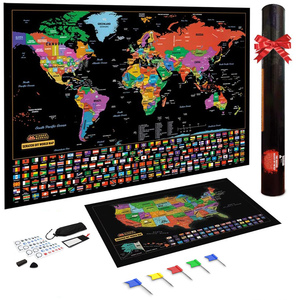 Custom Design Colorful Gold Foil Black Big World <strong>Map</strong> (23.4&quot; X 16.5&quot;) Travel Tracker World Scratch off <strong>Map</strong> with Frame - Product Image 4