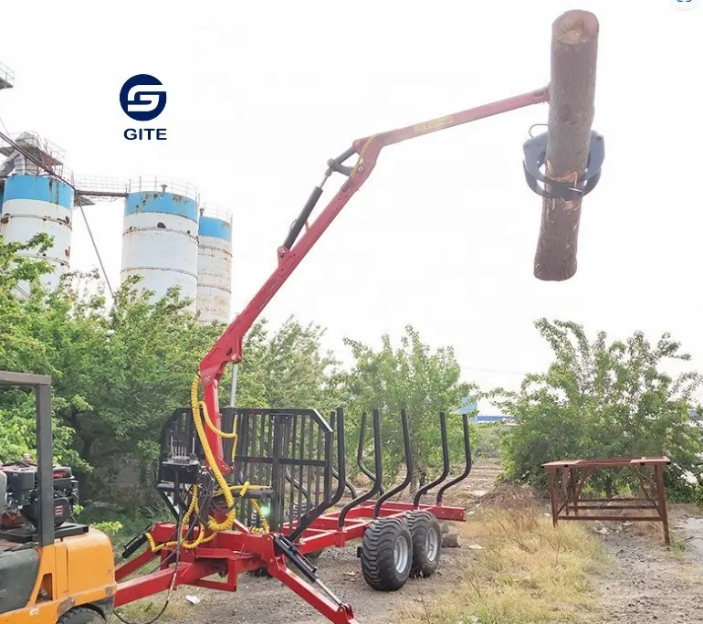 Boslogaanhangwagen Met Kraan Voor Tractor Met Grijper