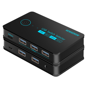 2x4 KVM切换器USB3.0切换器2台计算机共享4台设备，用于键盘鼠标打印机4端口集线器usb-a * 3 & usb-c * 1 - Product Image 1