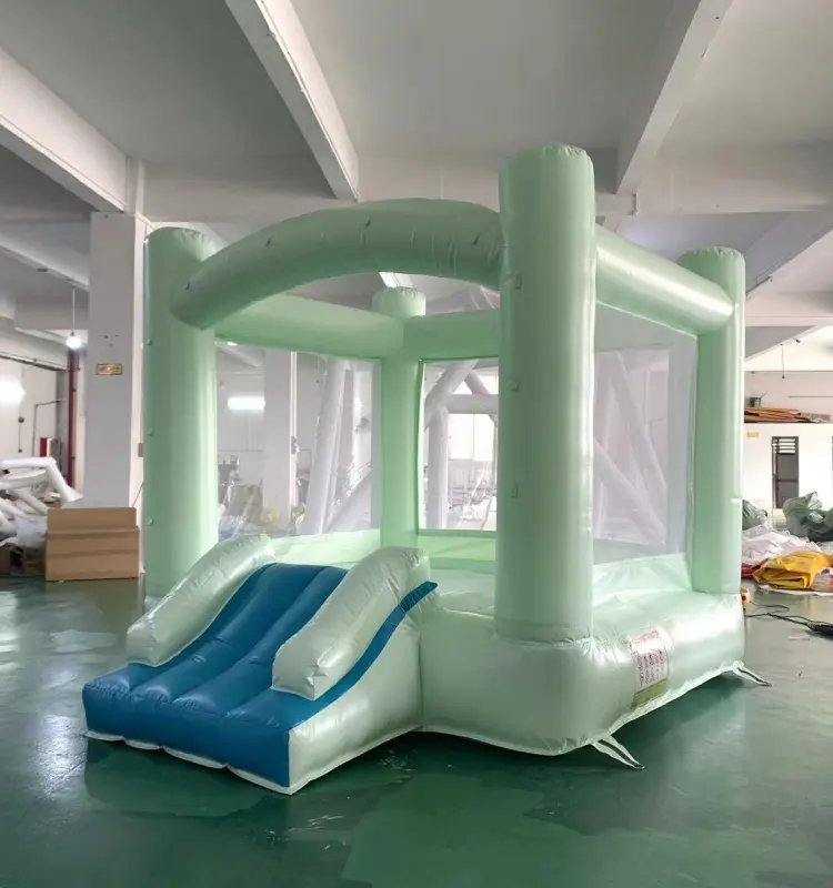 Nhà Máy Trắng Màu Xanh Lá Cây Màu Xanh Màu Hồng Thương Mại PVC Trong Nhà Với Blower Trượt Lâu Đài Bouncy Nhảy Lâu Đài Bouncy Inflatable Cho Trẻ Em