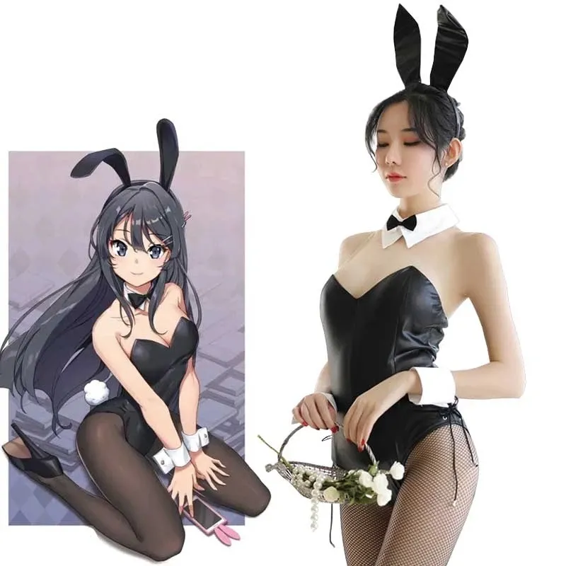 Sakurajima Mai-disfraz de Halloween para niñas, mono Sexy negro, Rascal, no sueñe con conejo, chica Senpai, peluca