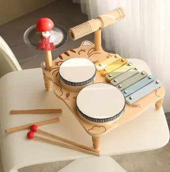Mainan musik edukasi anak-anak, mainan perkusi musik multifungsi kayu alami