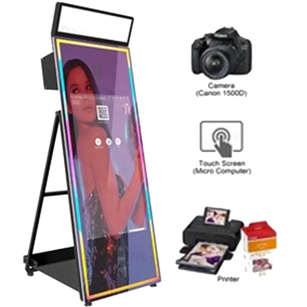 Eenvoudig Te Gebruiken Ingebouwde Computer Selfie Photobooth 21.5Inch Touchscreen Spiegel Fotocabine