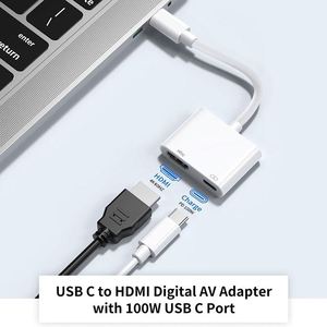 2合1 usb-c数字影音多端口适配器4K @ 60hz视频和音频同步屏幕转换器适配器，适用于iPhone 16/15，iPad Pro，带E